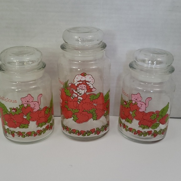 Vintage Other - Vintage set of 3 Strawberry Shortcake glass Jars